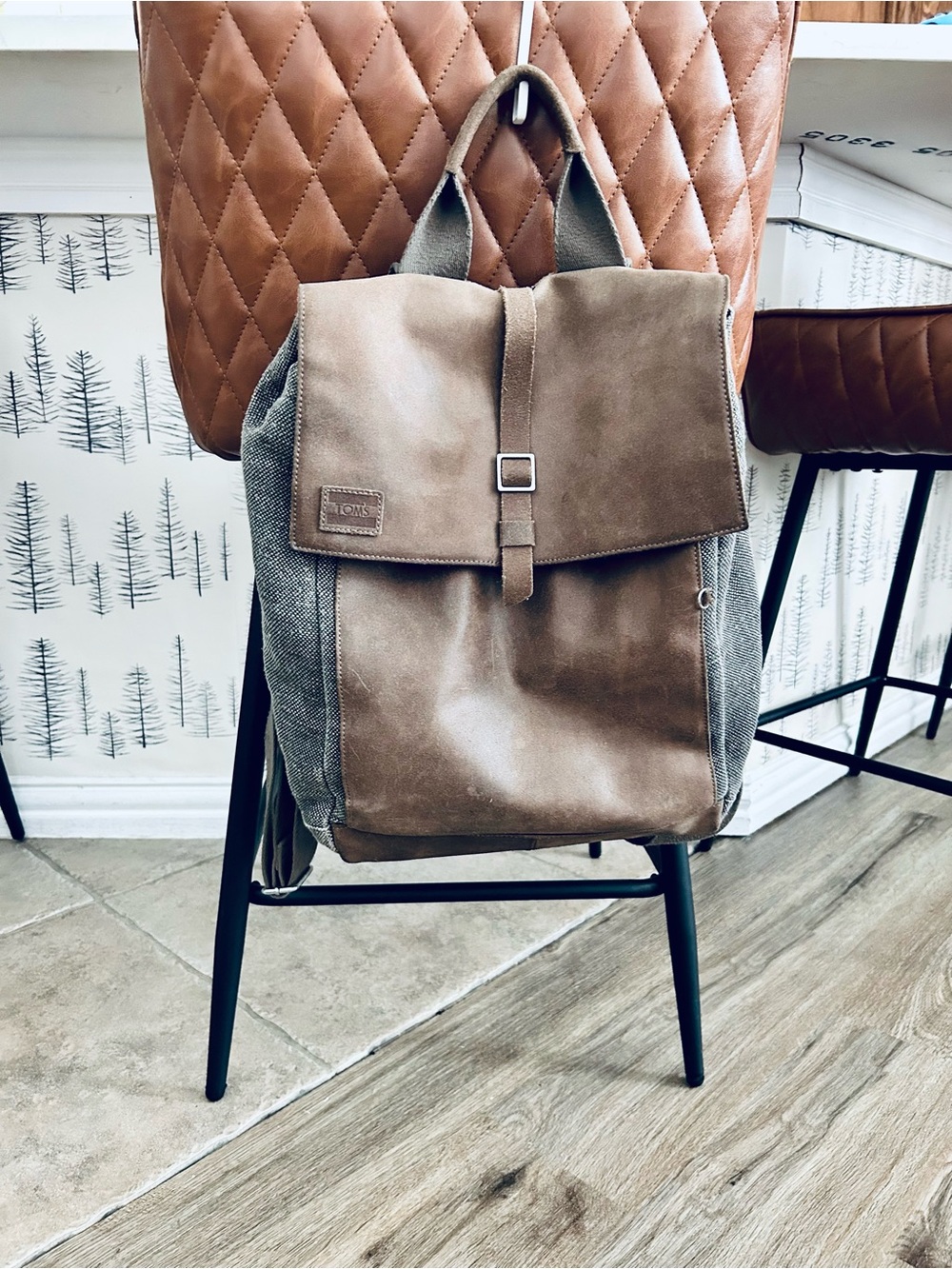 TOMS Brown Canvas & Leather Roll-One for One Backpack